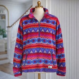 Vintage MEC Aztec Multicolor Three Quarter Zip Fleece Pullover Sweater Large
